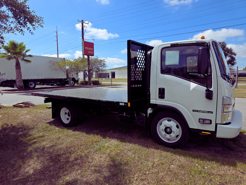 2025-isuzu-npr-hd-gas-flatbed-for-sale-florida-side