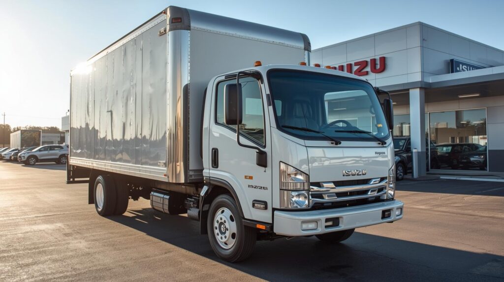 New Isuzu box truck at a Florida dealership