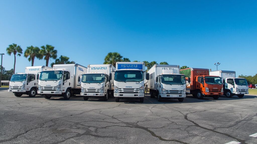 Fleet of Isuzu commercial trucks in Florida