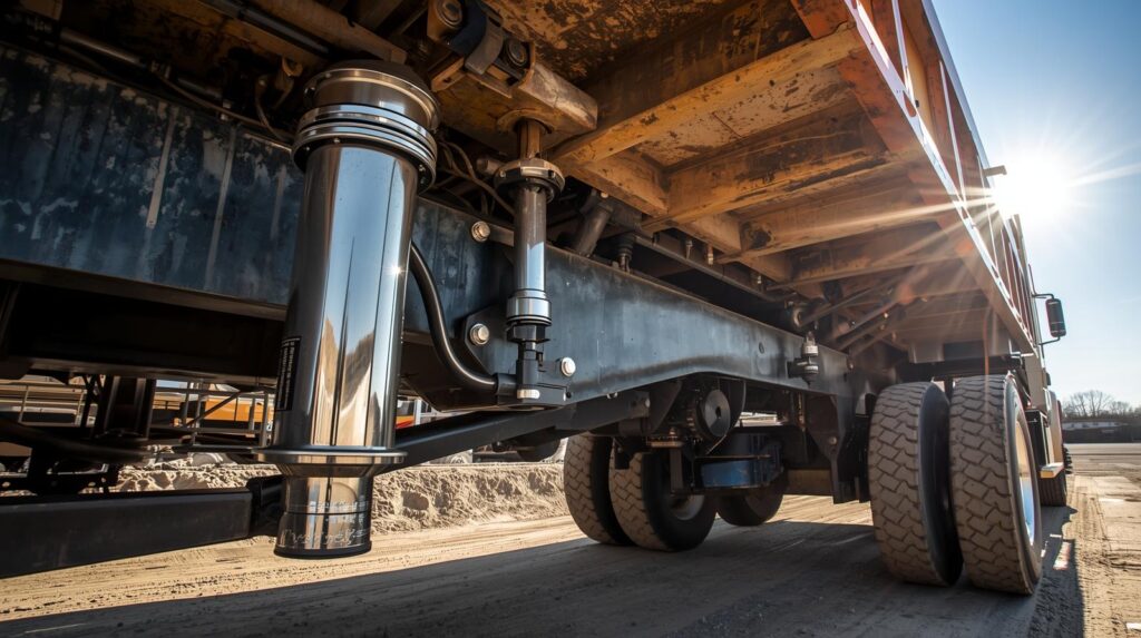 Hydraulic system lifting an Isuzu dump truck bed