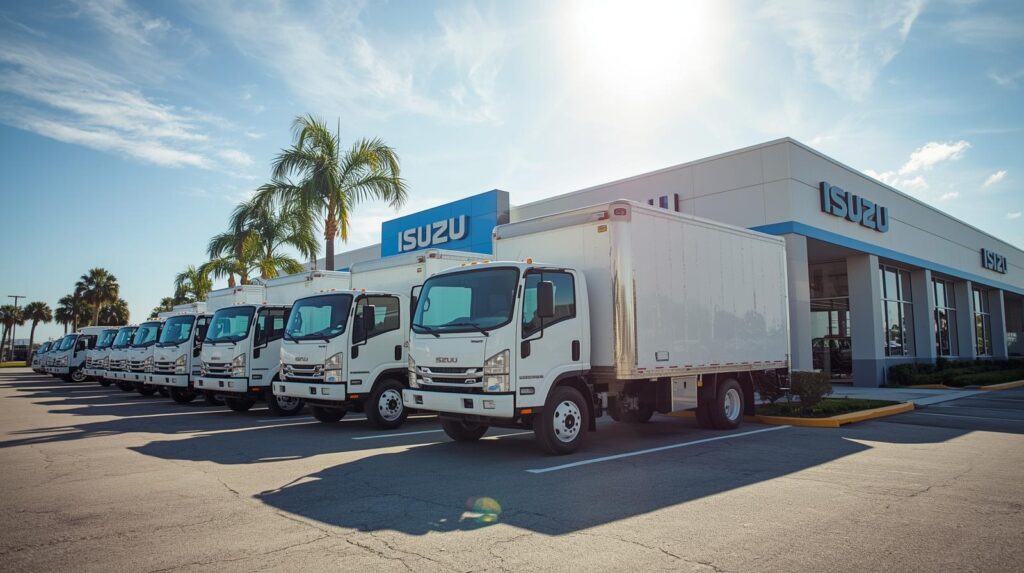 Isuzu flatbed trucks available at a Florida commercial truck dealer