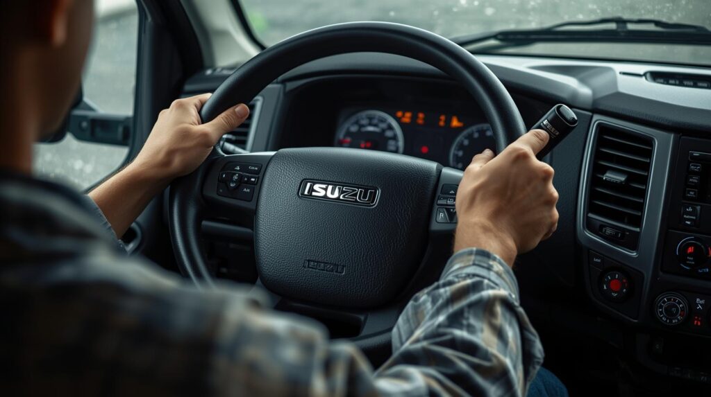 Safety features inside an Isuzu commercial box truck
