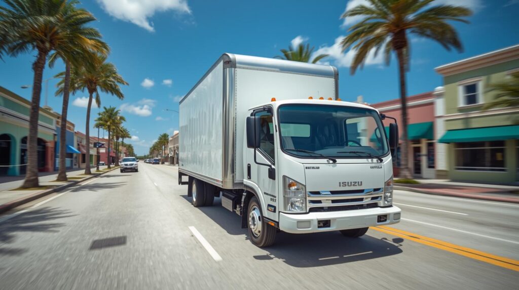Isuzu box truck operating in Florida for commercial business use
