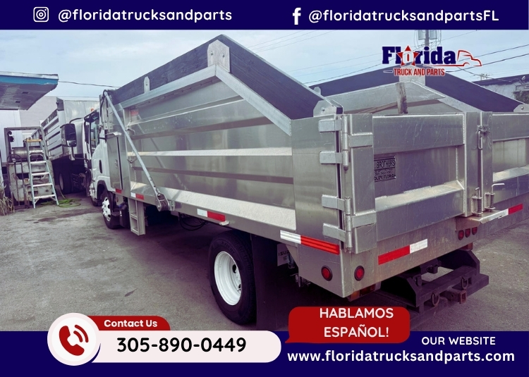 2019 Isuzu NPR HD crew cab dump truck side view